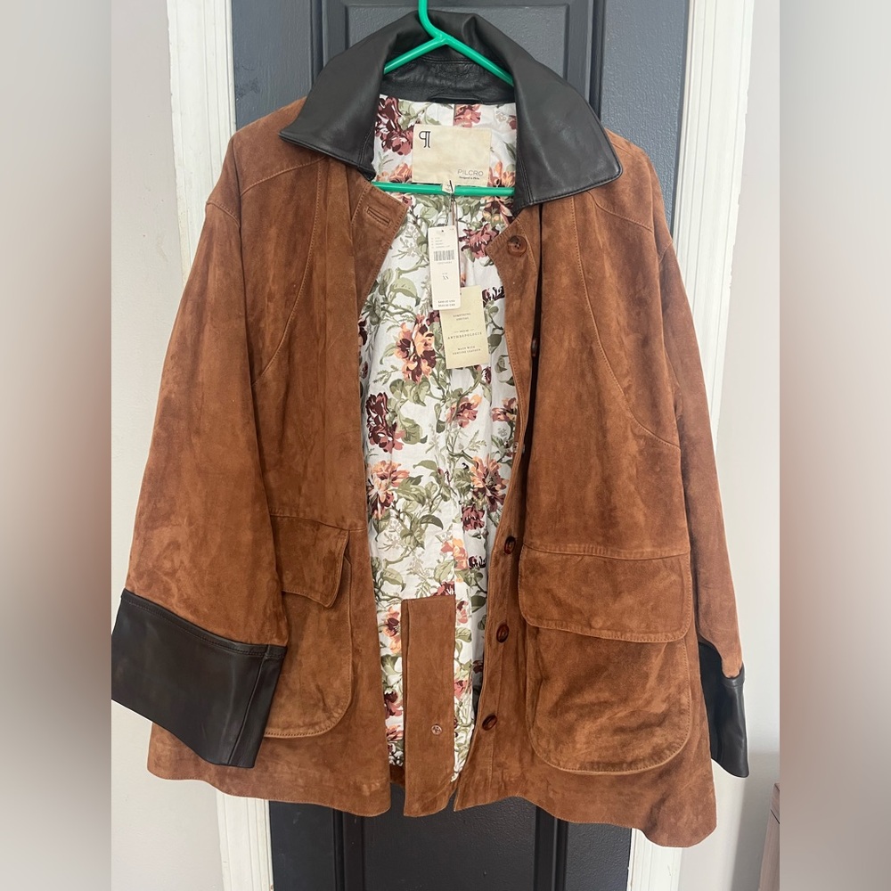 NWT #Anthropologie Retail$498 Brown Suede Women's Coat with leather cuff. Sz xs - Picture 9 of 12